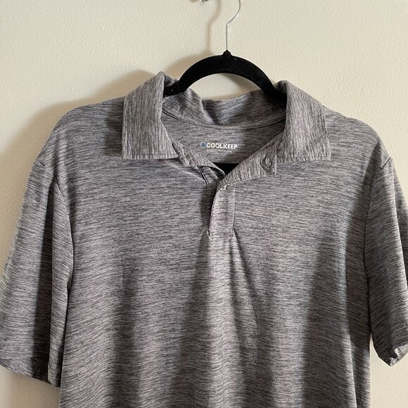 Cool Keep Men SZ L Heather Gray Short Sleeve 2 Button Collared Polo Shirt - Picture 4 of 10